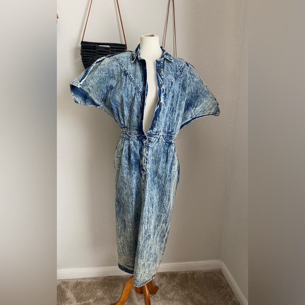 Vintage 80s Lady Diana White Wash Denim MIDI Dress, Size Large